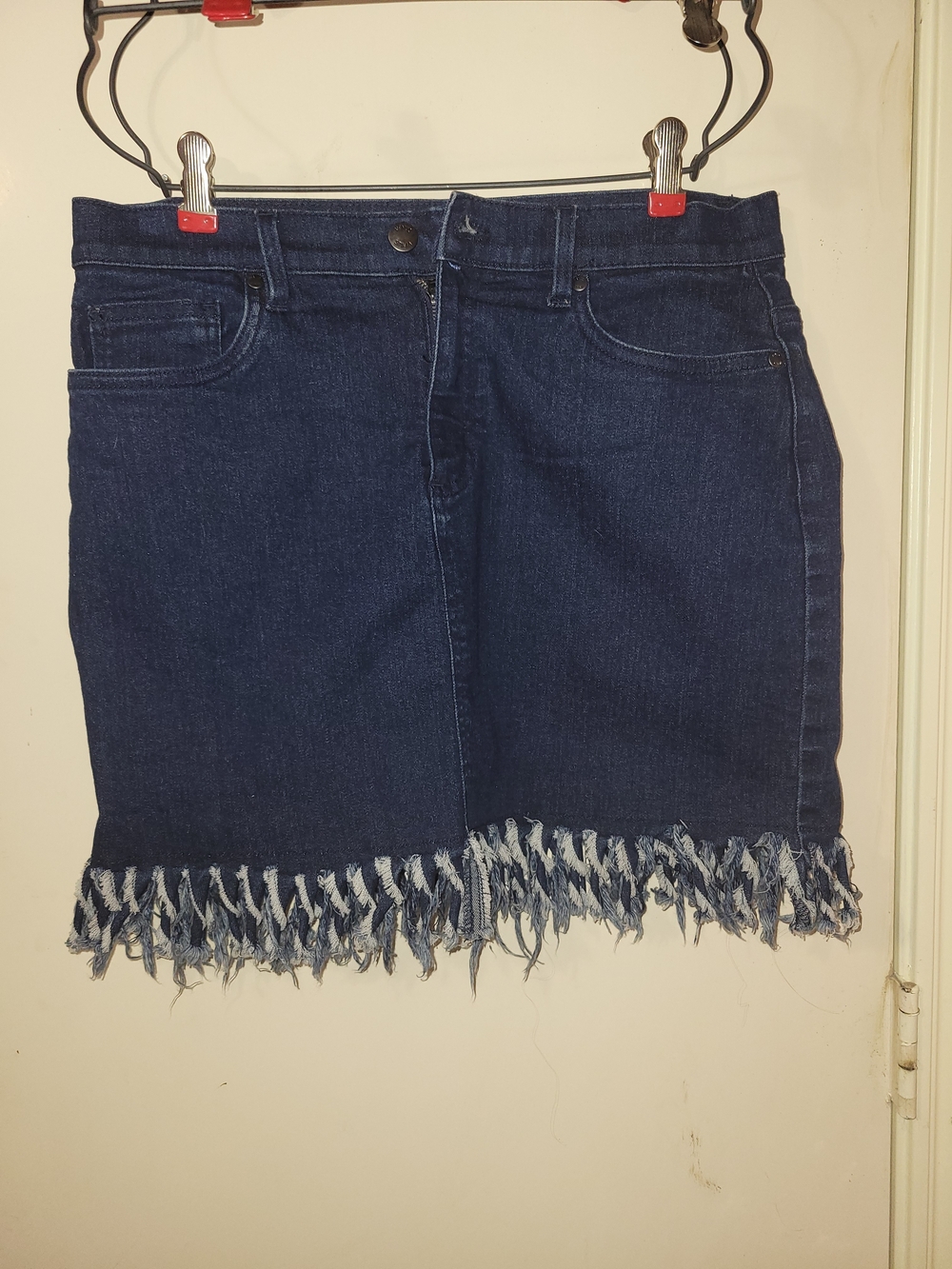 VENUS Dark Blue Denim Mini Skirt with Frayed Hem